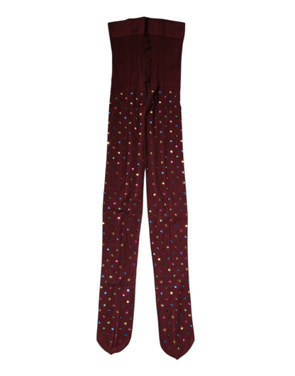 Collant Dolce &amp; Gabbana in nylon color bordeaux con cristalli