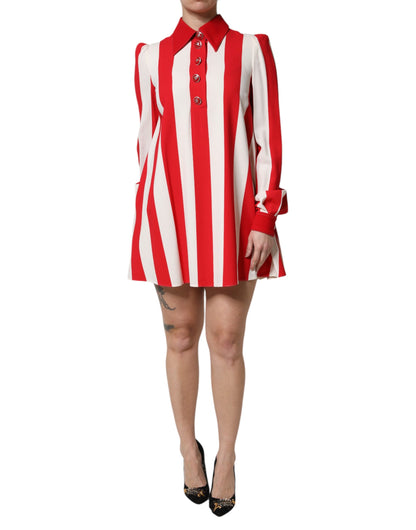 Mini abito a maniche lunghe a righe bianche e rosse Dolce &amp; Gabbana