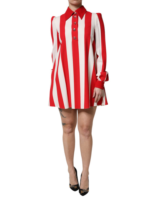 Mini abito a maniche lunghe a righe bianche e rosse Dolce &amp; Gabbana