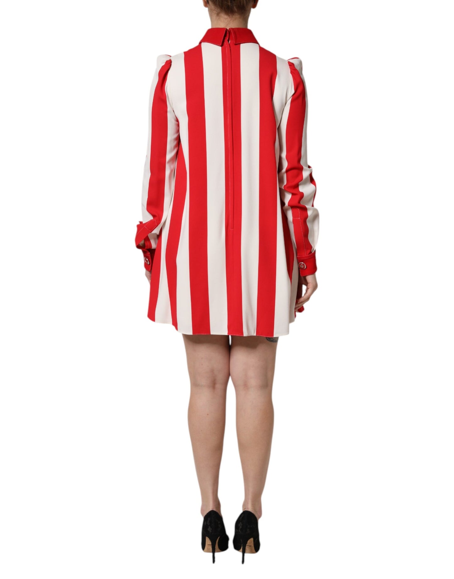 Mini abito a maniche lunghe a righe bianche e rosse Dolce &amp; Gabbana