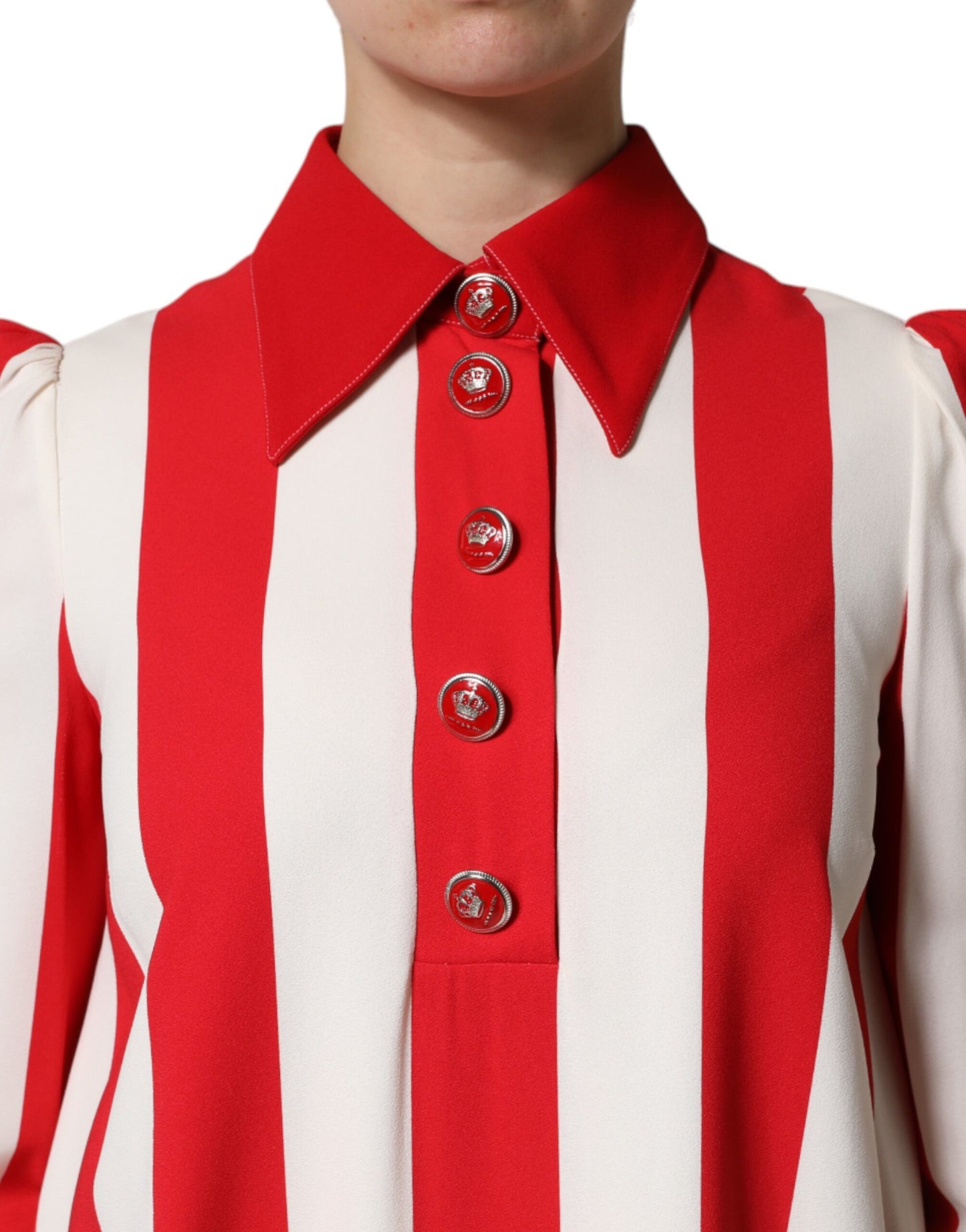 Mini abito a maniche lunghe a righe bianche e rosse Dolce &amp; Gabbana