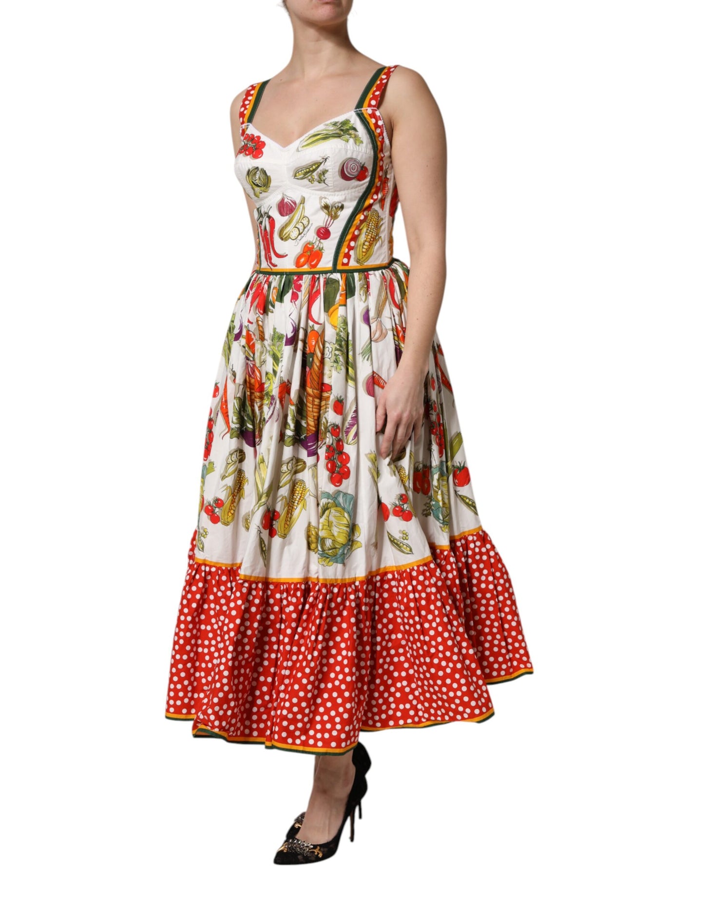Dolce &amp; Gabbana Abito senza maniche a trapezio con verdure bianche