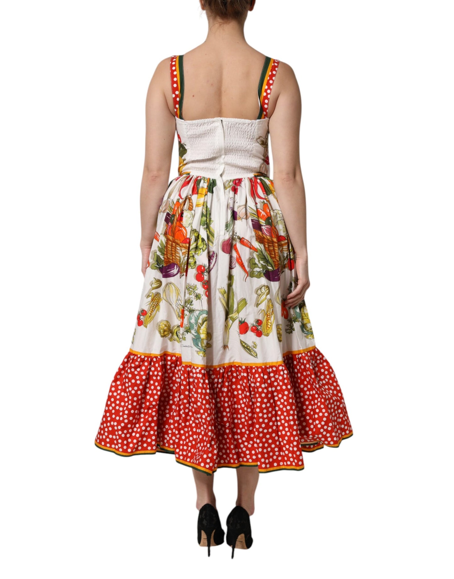 Dolce &amp; Gabbana Abito senza maniche a trapezio con verdure bianche