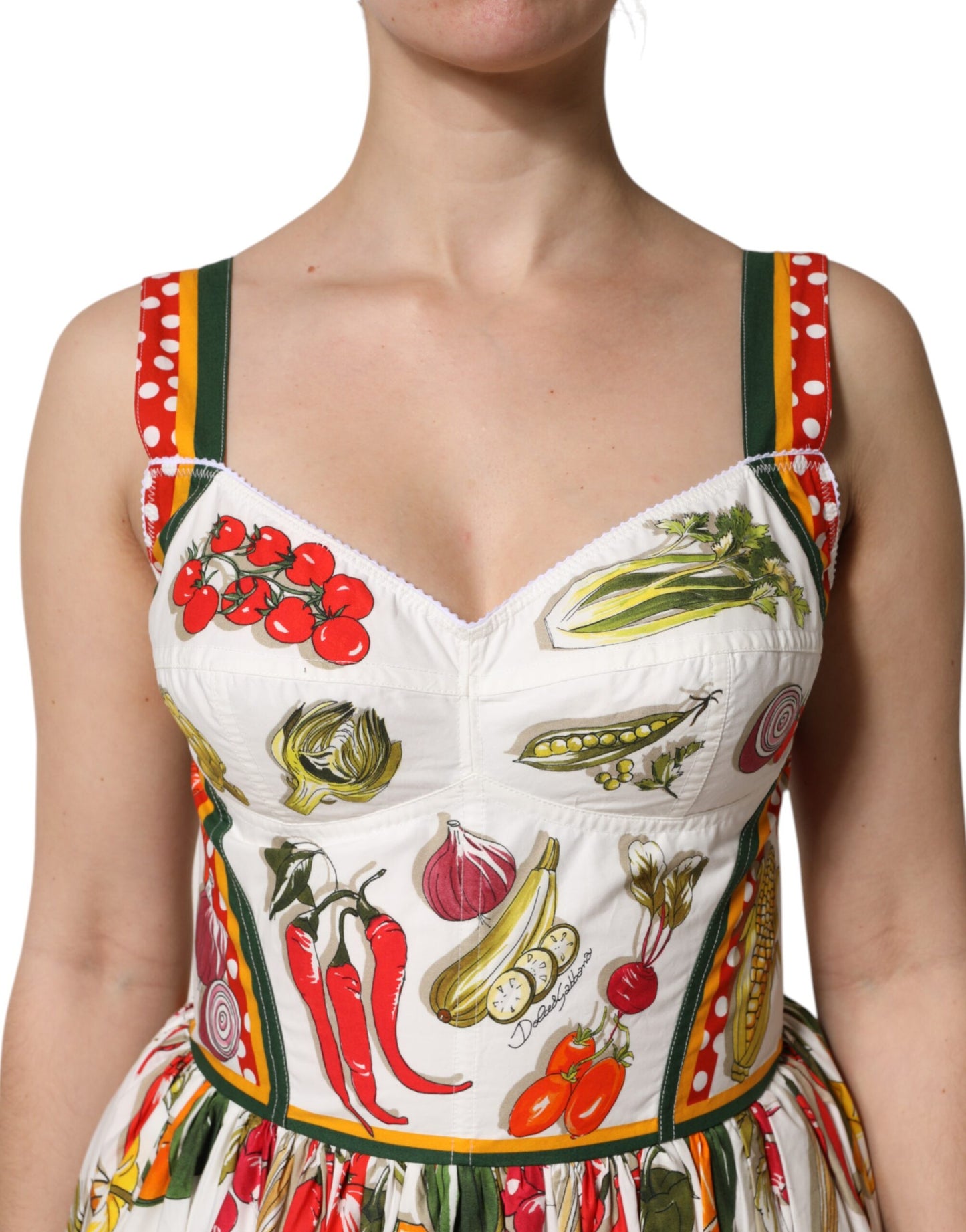 Dolce &amp; Gabbana Abito senza maniche a trapezio con verdure bianche