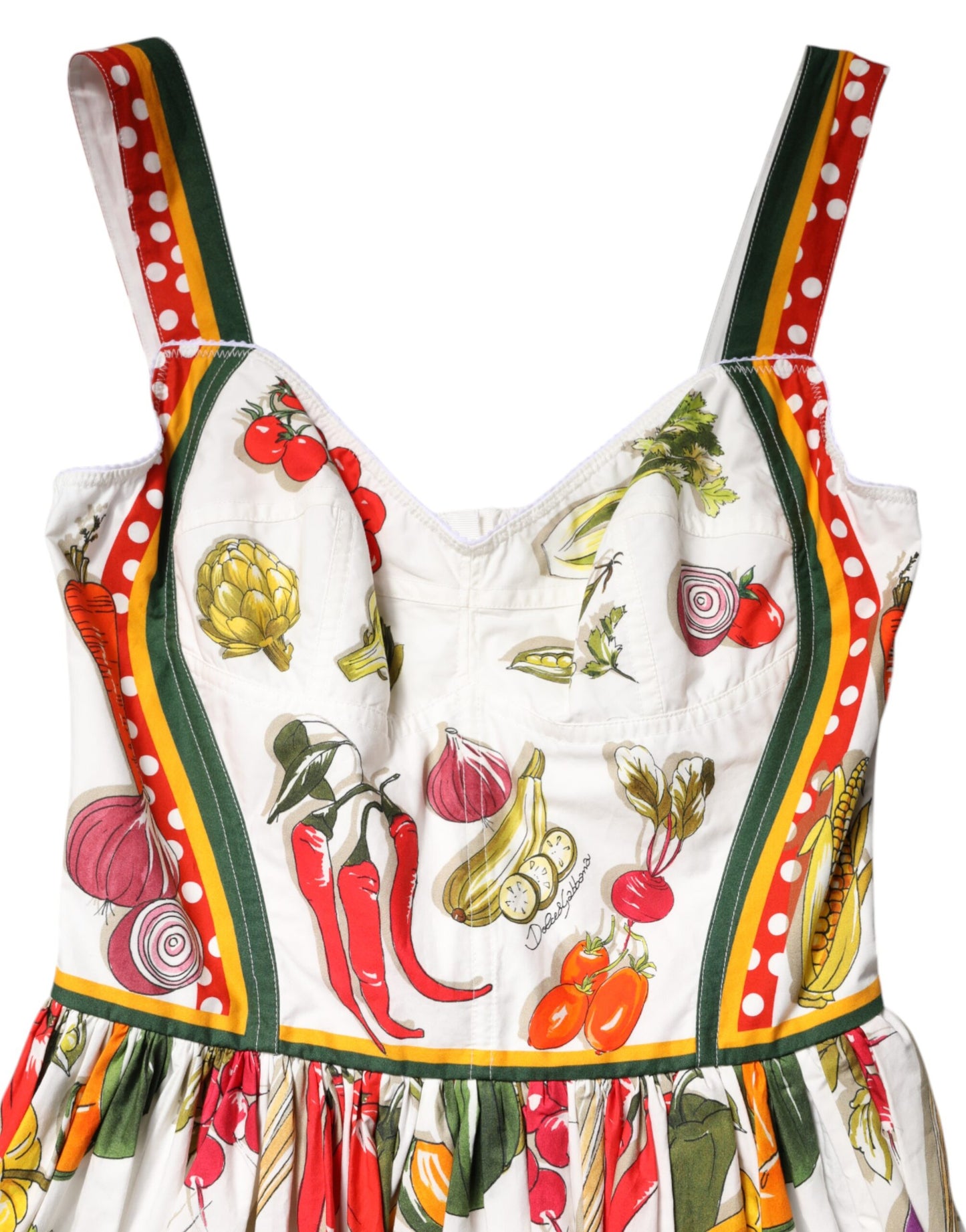 Dolce &amp; Gabbana Abito senza maniche a trapezio con verdure bianche