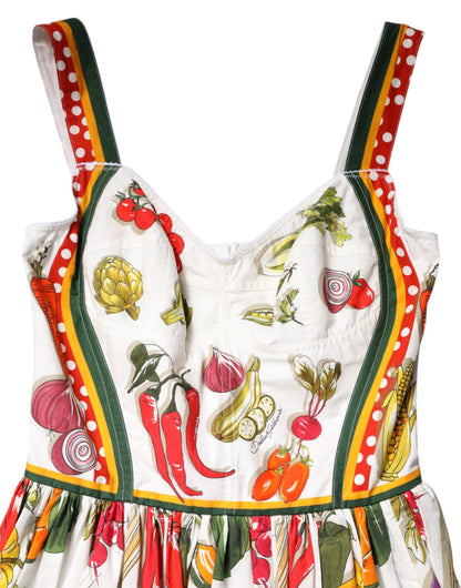 Dolce &amp; Gabbana Abito senza maniche a trapezio con verdure bianche
