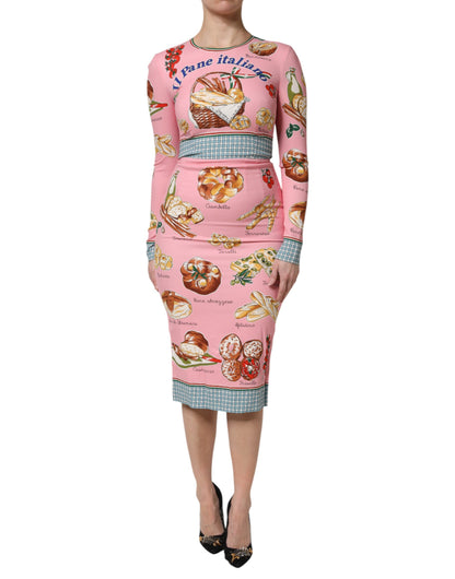 Abito midi aderente con stampa di pasticcini rosa Dolce &amp; Gabbana