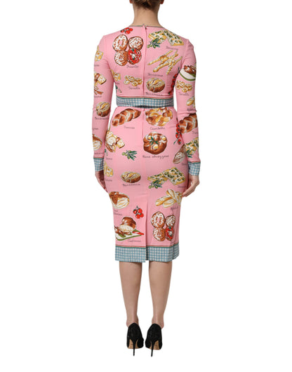 Abito midi aderente con stampa di pasticcini rosa Dolce &amp; Gabbana