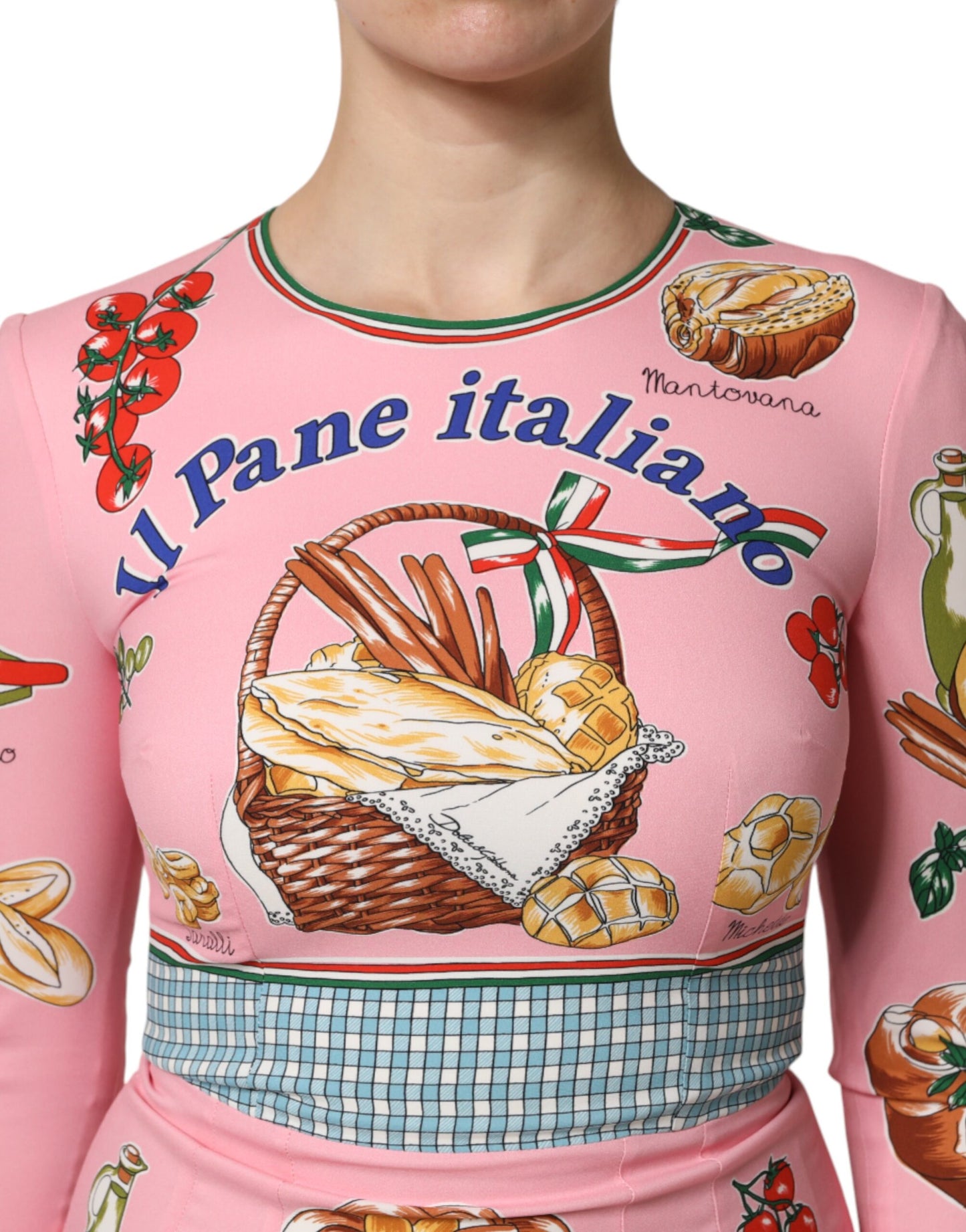 Abito midi aderente con stampa di pasticcini rosa Dolce &amp; Gabbana