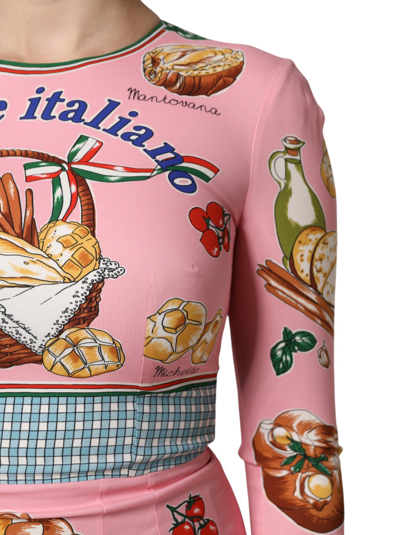 Abito midi aderente con stampa di pasticcini rosa Dolce &amp; Gabbana