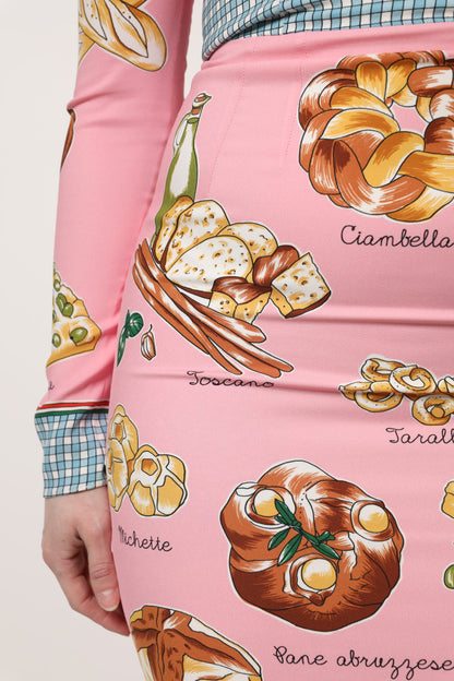 Abito midi aderente con stampa di pasticcini rosa Dolce &amp; Gabbana