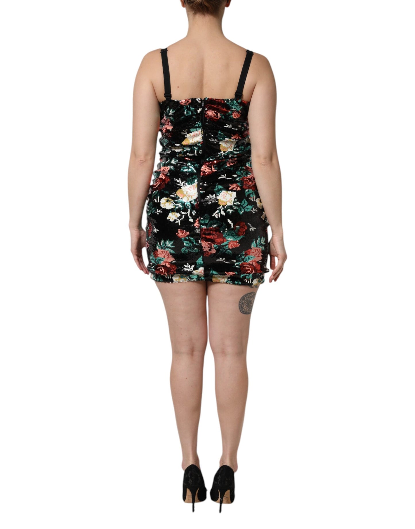 Abito tubino senza maniche con paillettes floreali nere Dolce &amp; Gabbana