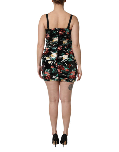 Abito tubino senza maniche con paillettes floreali nere Dolce &amp; Gabbana