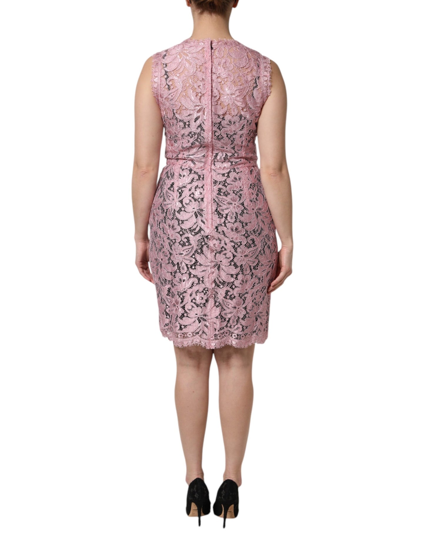 Abito tubino senza maniche in pizzo floreale rosa Dolce &amp; Gabbana