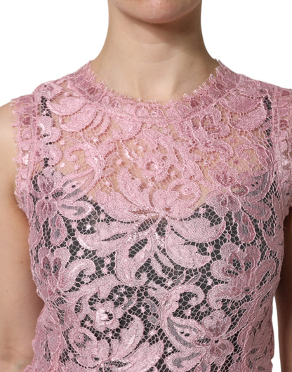 Abito tubino senza maniche in pizzo floreale rosa Dolce &amp; Gabbana