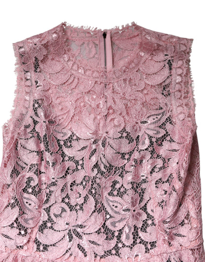 Abito tubino senza maniche in pizzo floreale rosa Dolce &amp; Gabbana