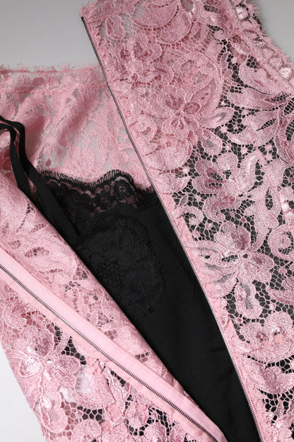 Abito tubino senza maniche in pizzo floreale rosa Dolce &amp; Gabbana
