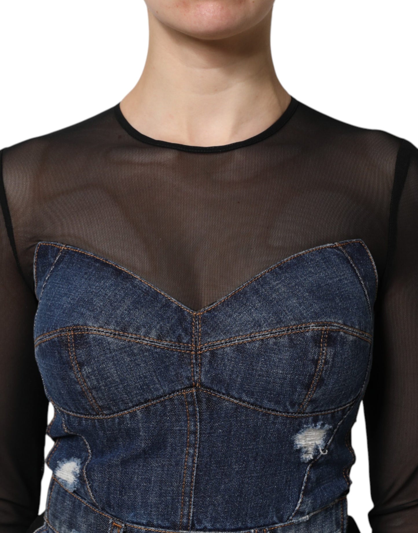 Dolce &amp; Gabbana Mini abito in denim a maniche lunghe nero e blu