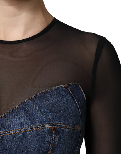 Dolce &amp; Gabbana Mini abito in denim a maniche lunghe nero e blu
