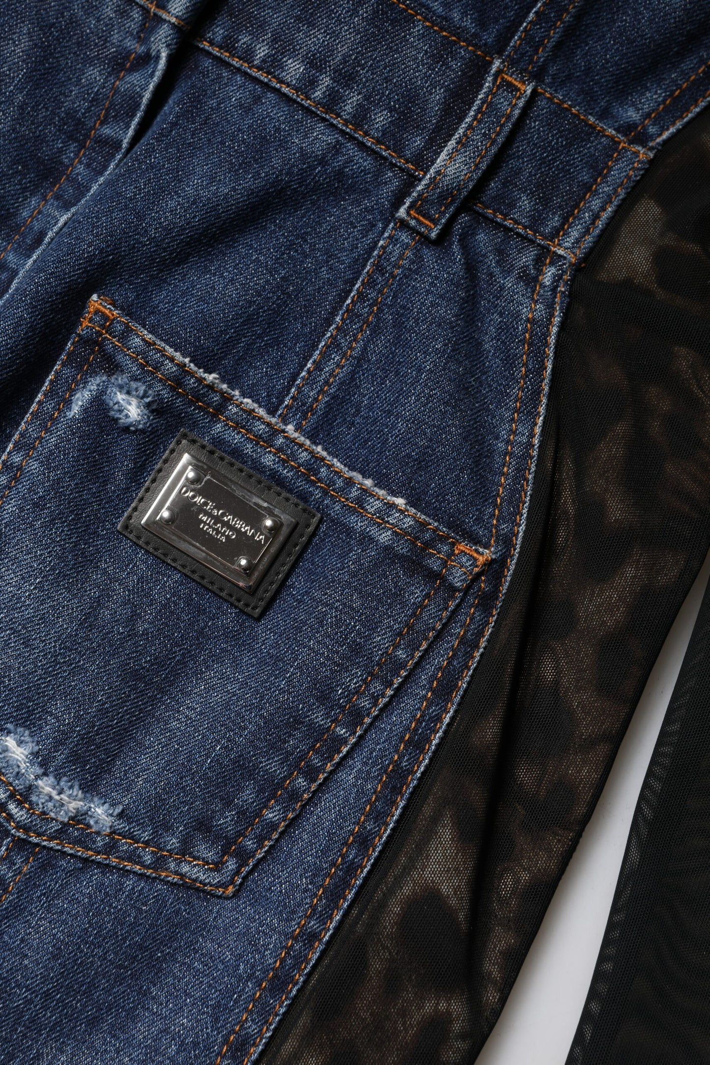Dolce &amp; Gabbana Mini abito in denim a maniche lunghe nero e blu