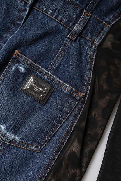 Dolce &amp; Gabbana Mini abito in denim a maniche lunghe nero e blu