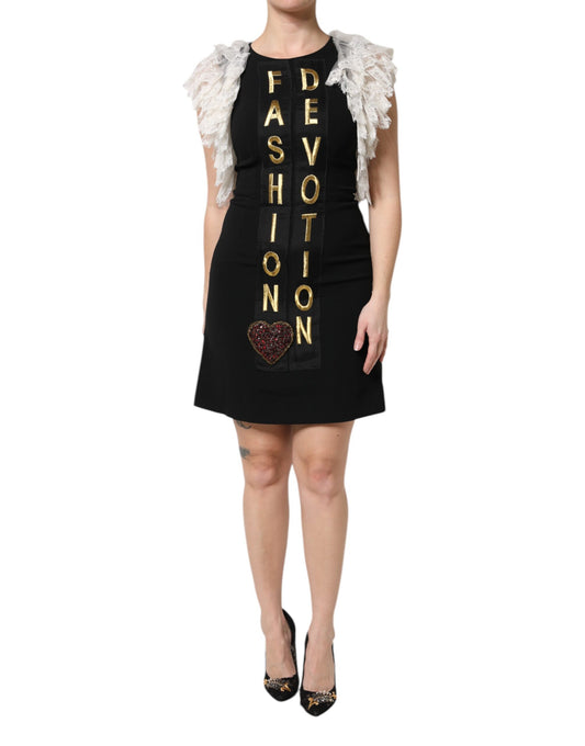 Mini abito nero con decorazione Devotion Fashion di Dolce &amp; Gabbana