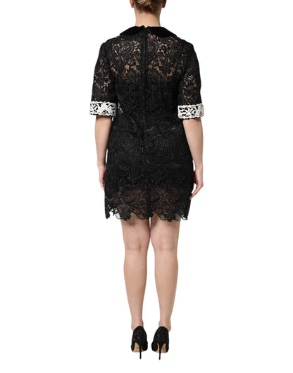 Mini abito nero decorato in pizzo floreale Dolce &amp; Gabbana