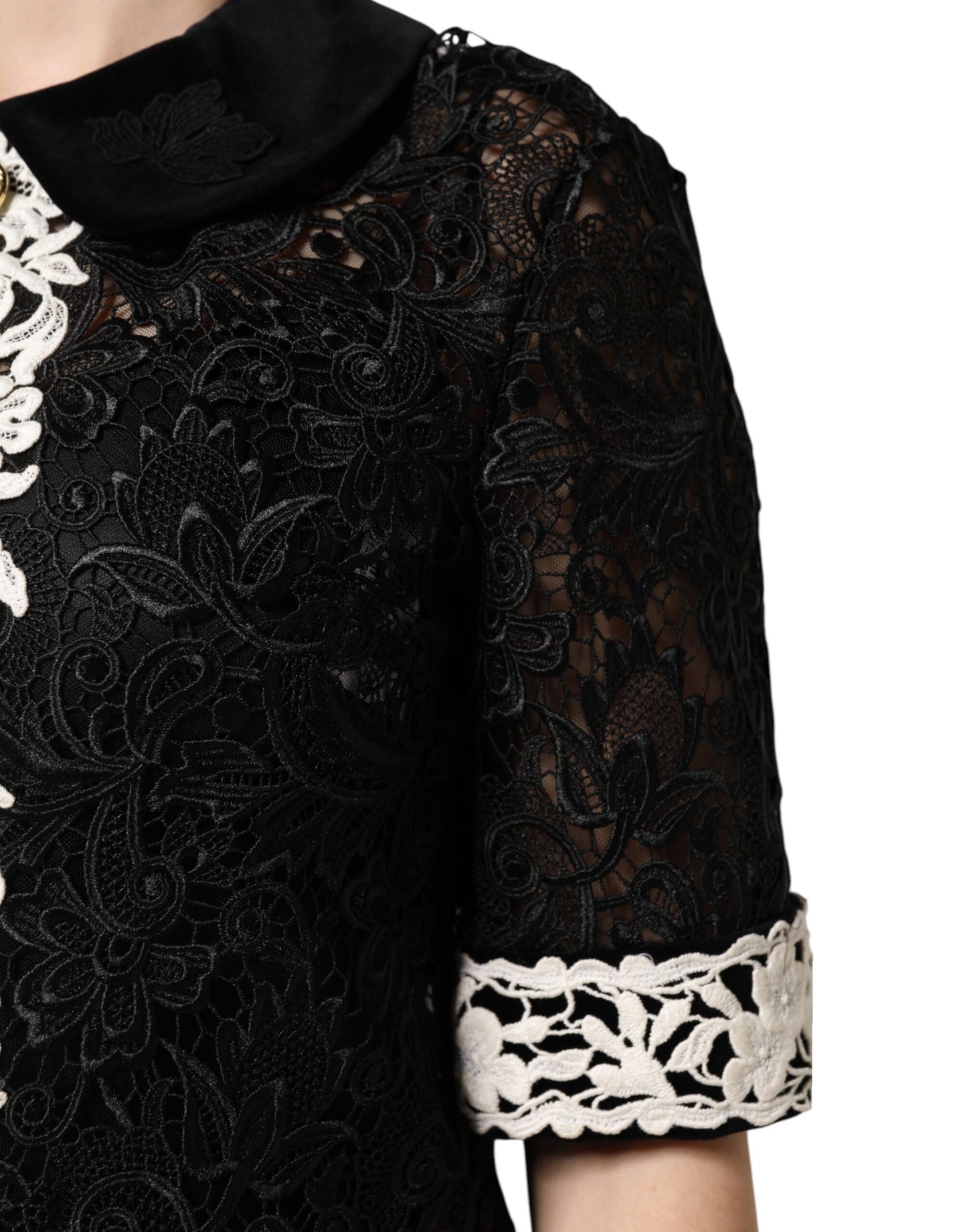 Mini abito nero decorato in pizzo floreale Dolce &amp; Gabbana