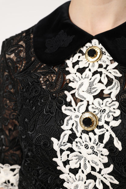 Mini abito nero decorato in pizzo floreale Dolce &amp; Gabbana