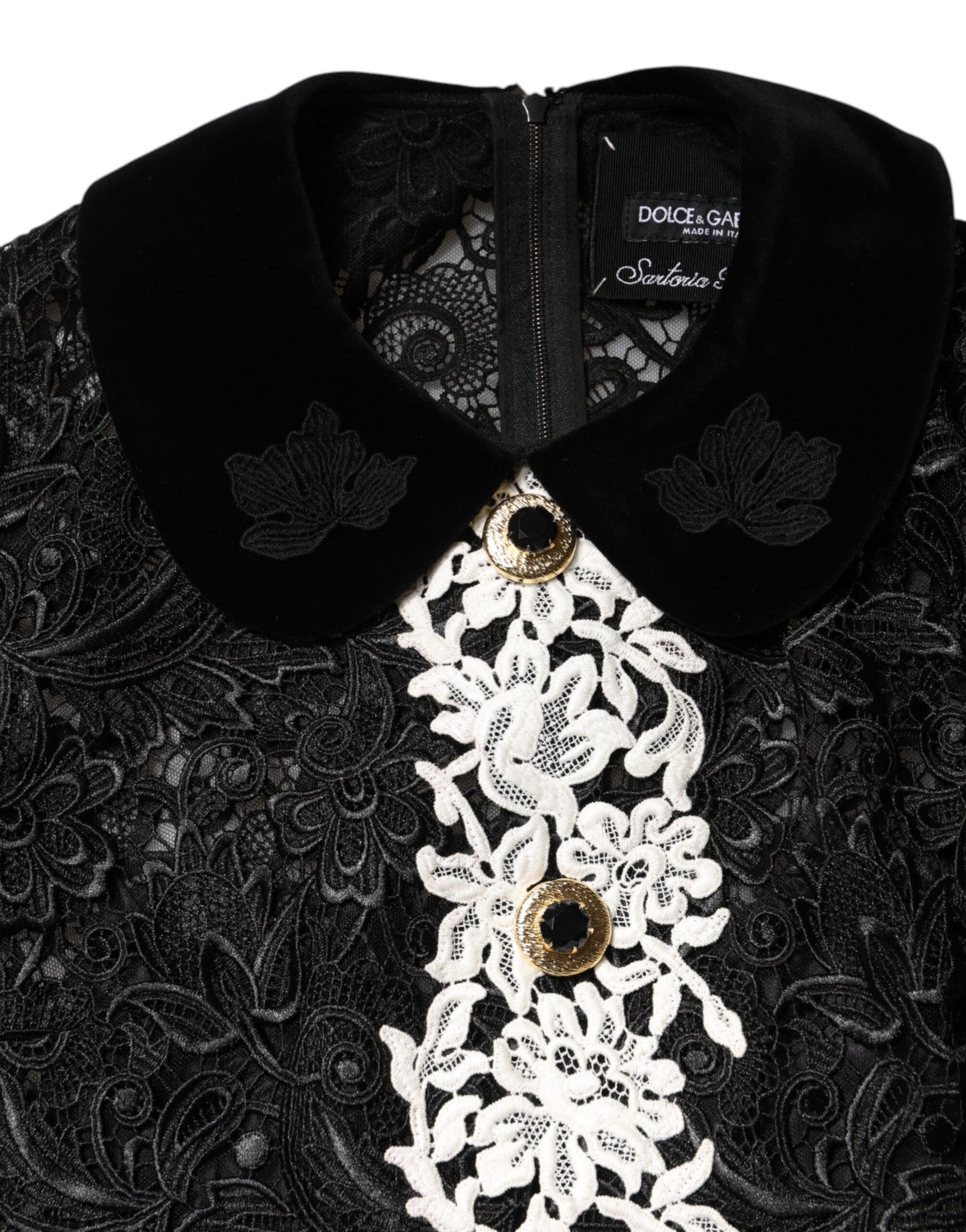 Mini abito nero decorato in pizzo floreale Dolce &amp; Gabbana
