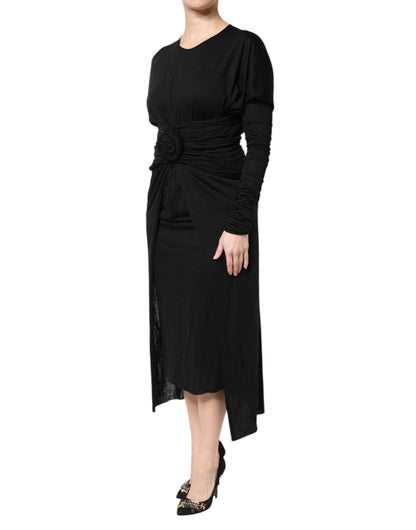Dolce &amp; Gabbana Abito midi a tubino in lana nera a maniche lunghe
