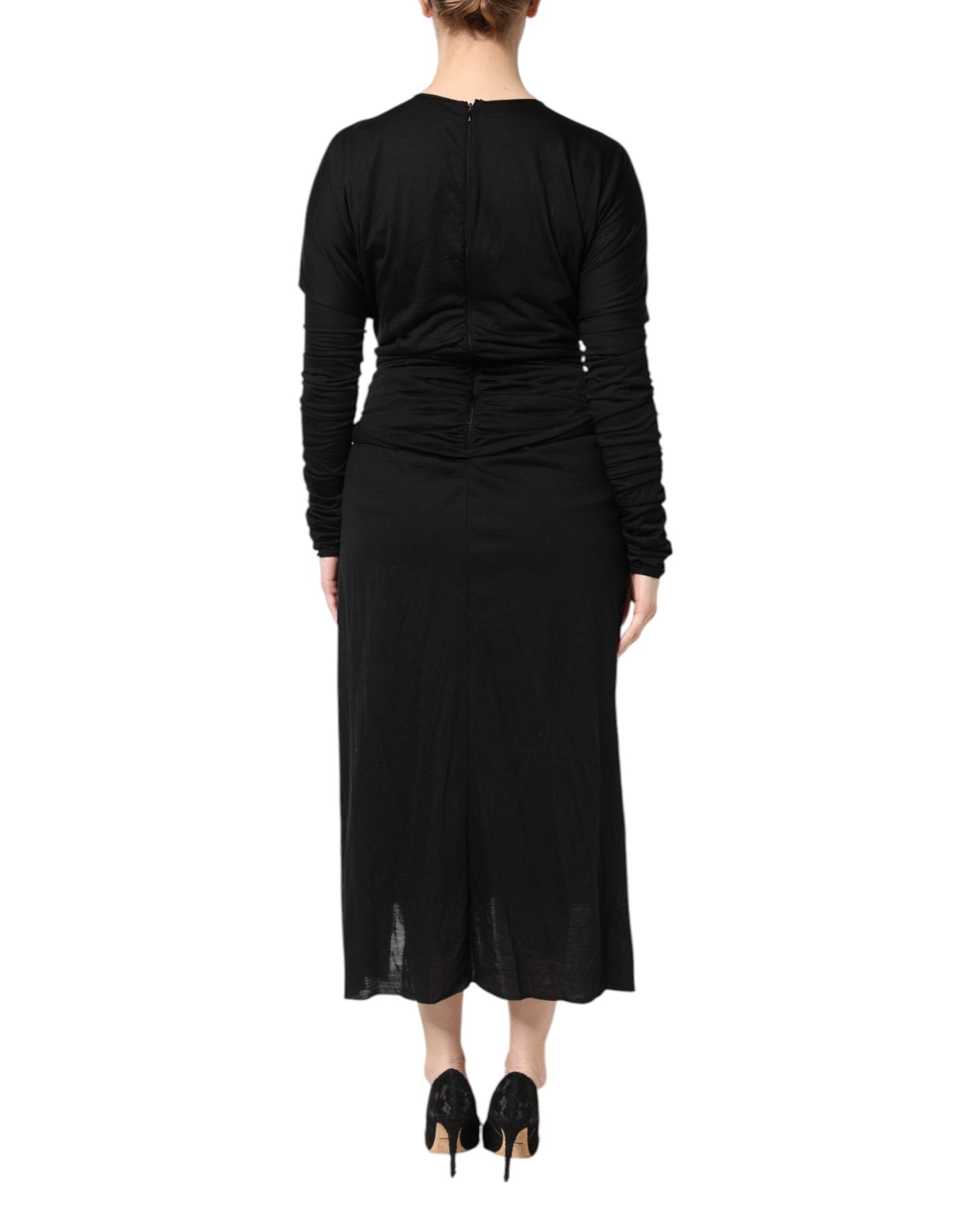 Dolce &amp; Gabbana Abito midi a tubino in lana nera a maniche lunghe