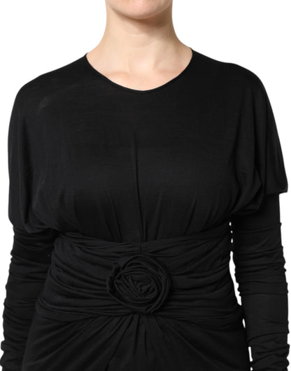 Dolce &amp; Gabbana Abito midi a tubino in lana nera a maniche lunghe