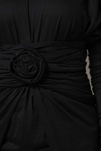 Dolce &amp; Gabbana Abito midi a tubino in lana nera a maniche lunghe