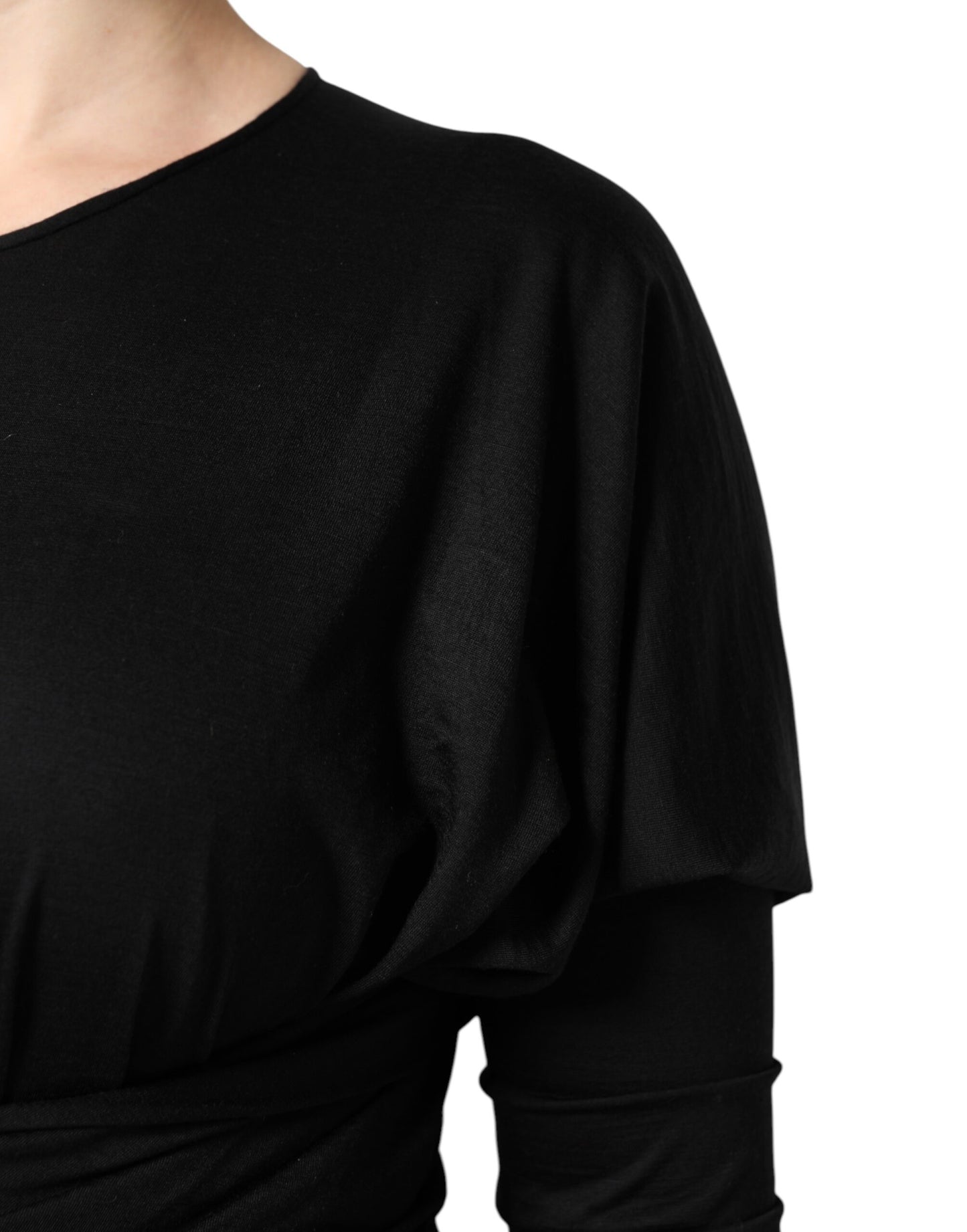 Dolce &amp; Gabbana Abito midi a tubino in lana nera a maniche lunghe