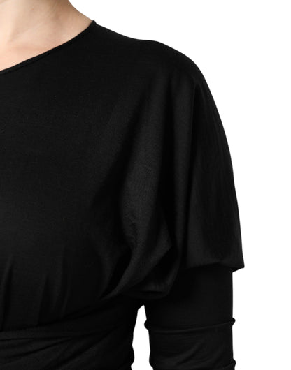 Dolce &amp; Gabbana Abito midi a tubino in lana nera a maniche lunghe
