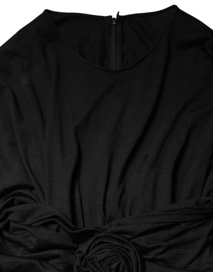 Dolce &amp; Gabbana Abito midi a tubino in lana nera a maniche lunghe
