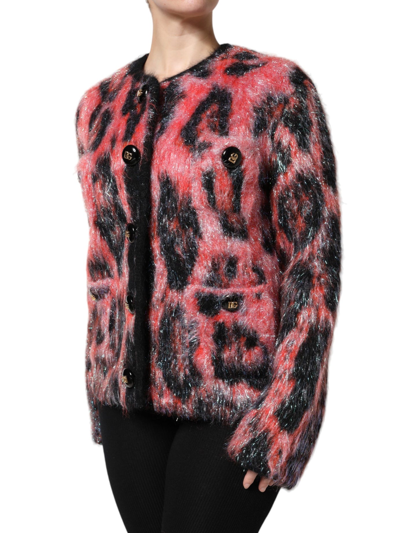 Dolce &amp; Gabbana Maglione Cardigan con Bottoni in Lana Mohair Rosso
