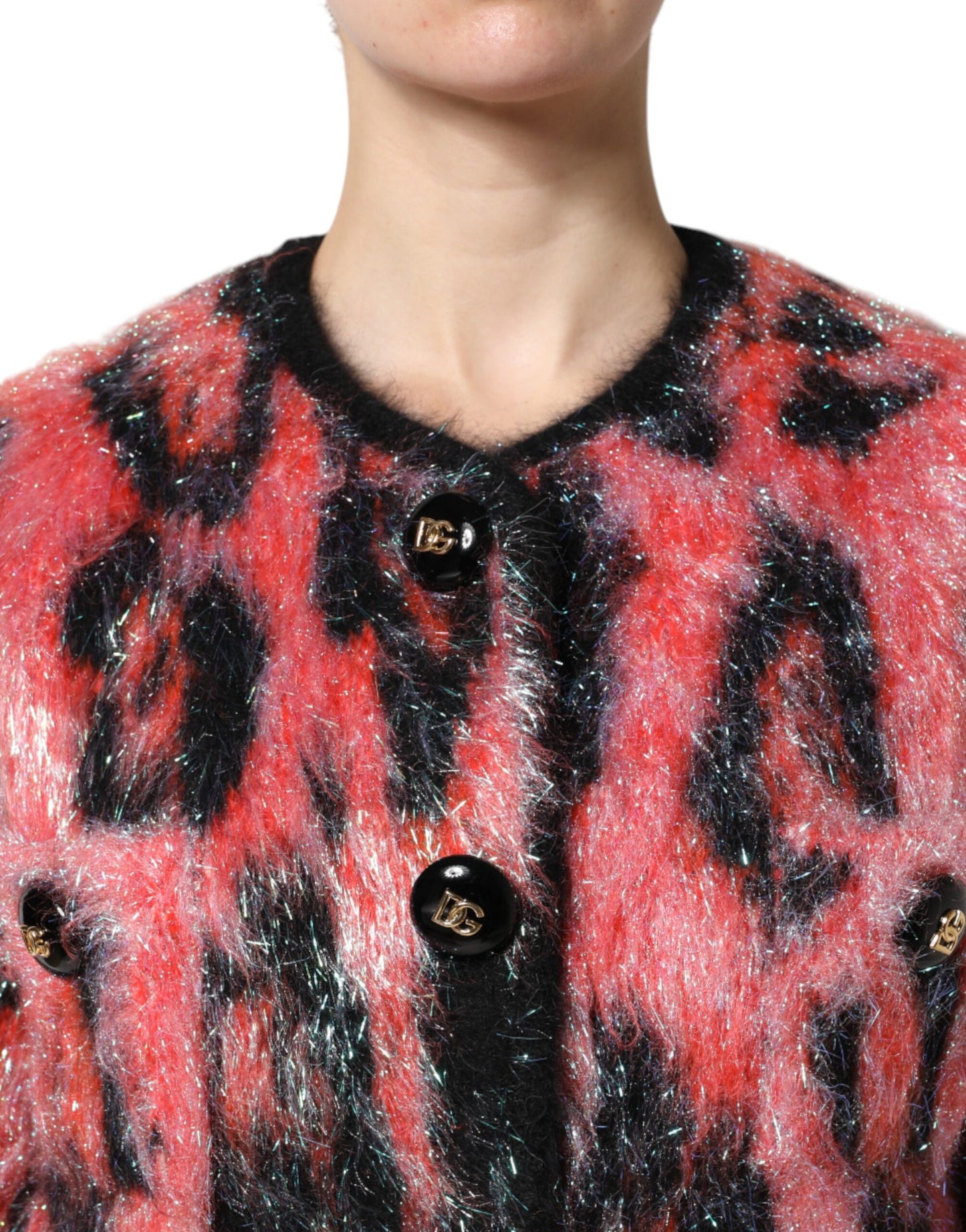 Dolce &amp; Gabbana Maglione Cardigan con Bottoni in Lana Mohair Rosso