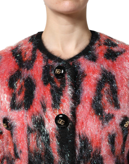 Dolce &amp; Gabbana Maglione Cardigan con Bottoni in Lana Mohair Rosso
