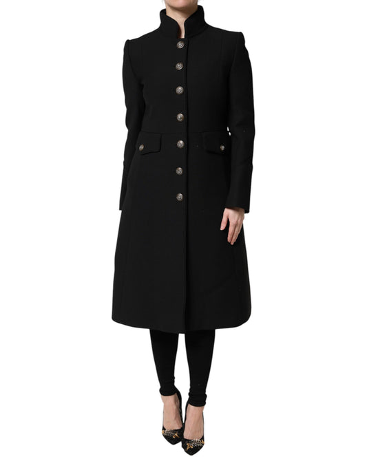 Giacca trench monopetto in lana nera Dolce &amp; Gabbana
