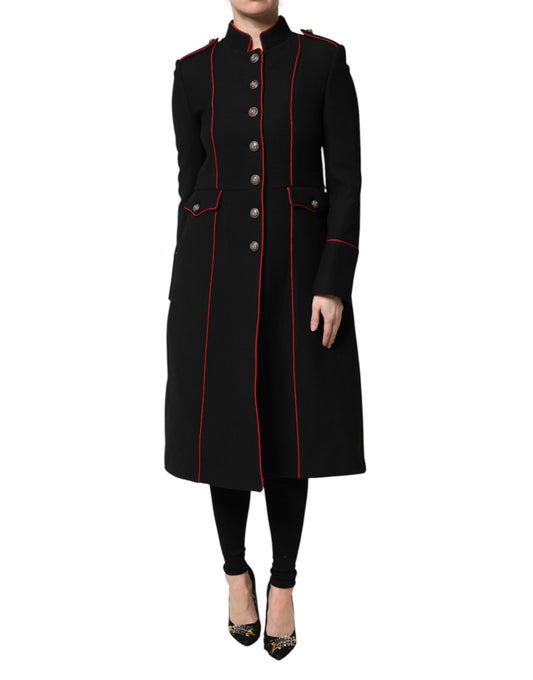 Giacca trench monopetto in lana nera Dolce &amp; Gabbana
