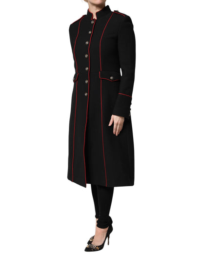 Giacca trench monopetto in lana nera Dolce &amp; Gabbana