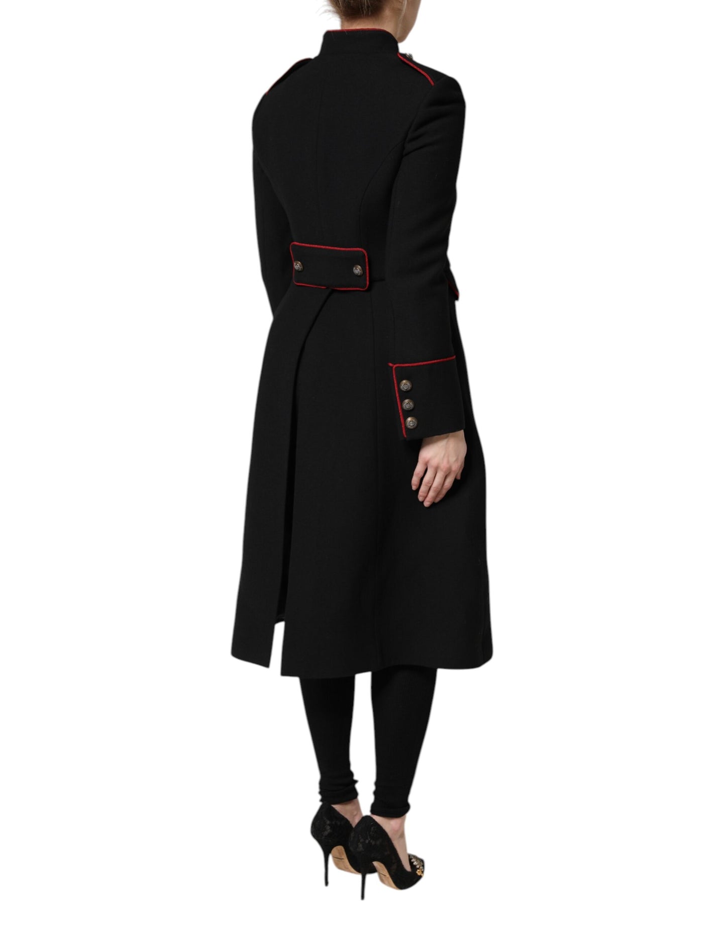 Giacca trench monopetto in lana nera Dolce &amp; Gabbana