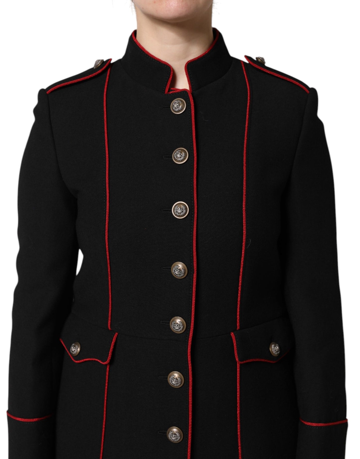 Giacca trench monopetto in lana nera Dolce &amp; Gabbana