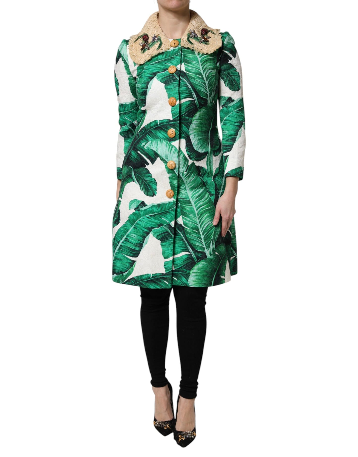 Giacca trench con stampa a foglie multicolor Dolce &amp; Gabbana