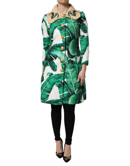 Giacca trench con stampa a foglie multicolor Dolce &amp; Gabbana