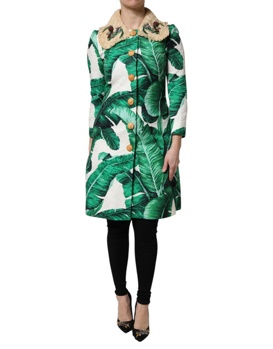 Giacca trench con stampa a foglie multicolor Dolce &amp; Gabbana