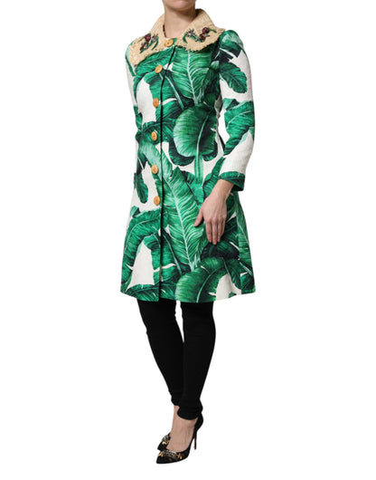 Giacca trench con stampa a foglie multicolor Dolce &amp; Gabbana