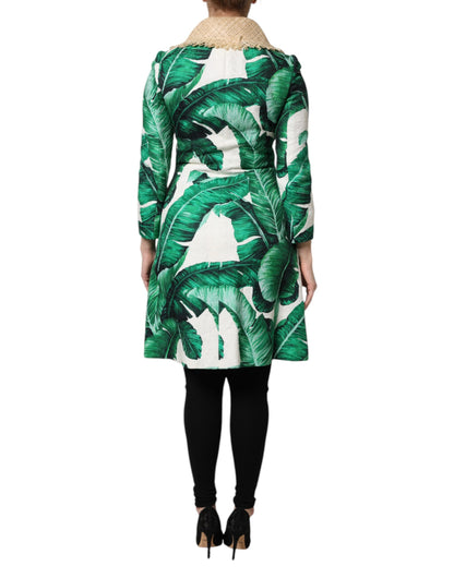 Giacca trench con stampa a foglie multicolor Dolce &amp; Gabbana